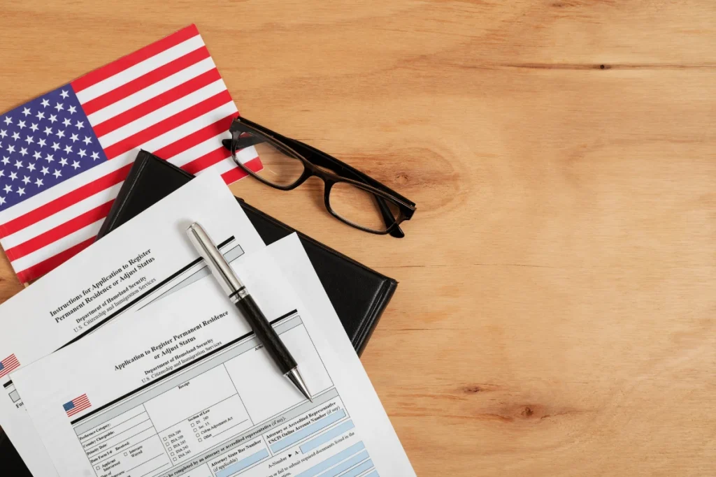 Top view over green card application

