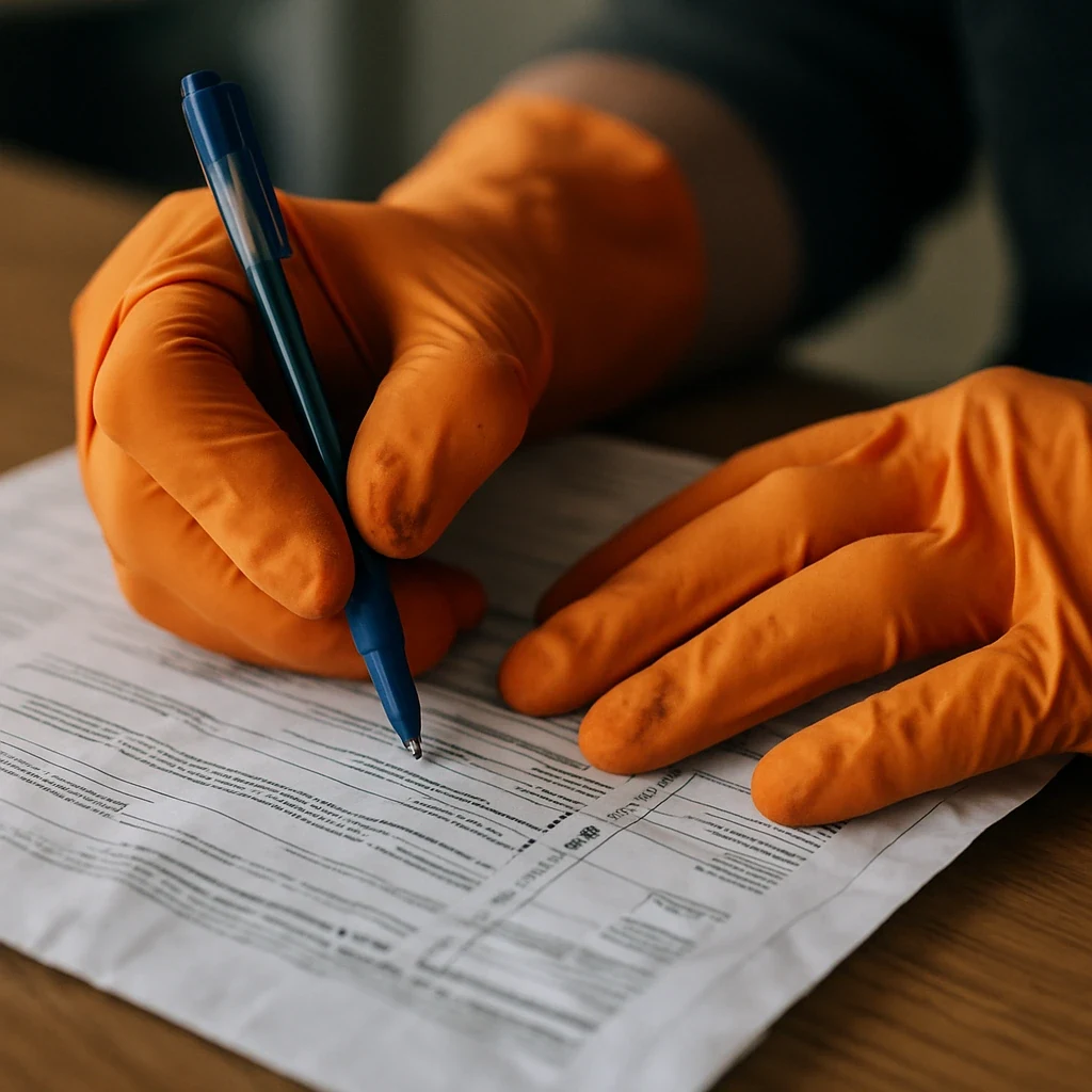 Close-up of hands filling out form