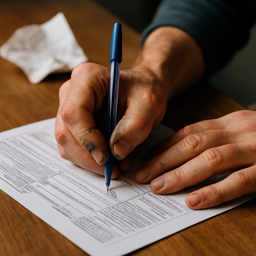 Close-up of hands gripping a pen