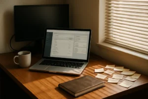 Bronx tax service desk with laptop