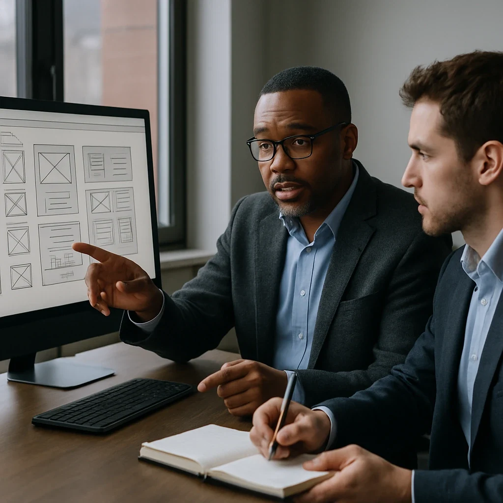 Two professionals discussing tax services