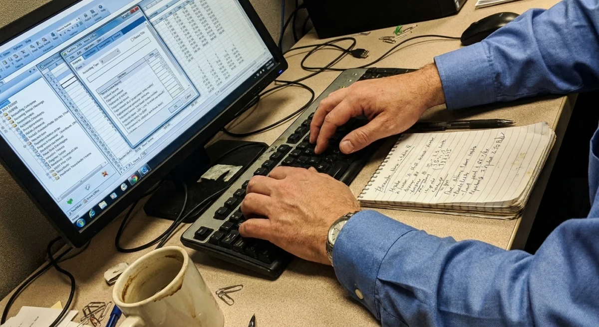 Close-up of hands typing on keyboard