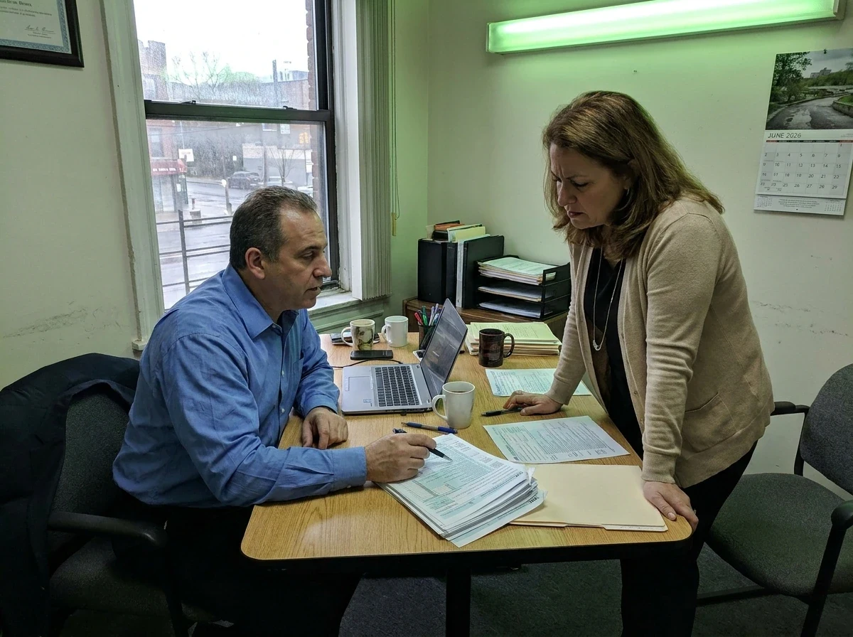 Two professionals discussing at table