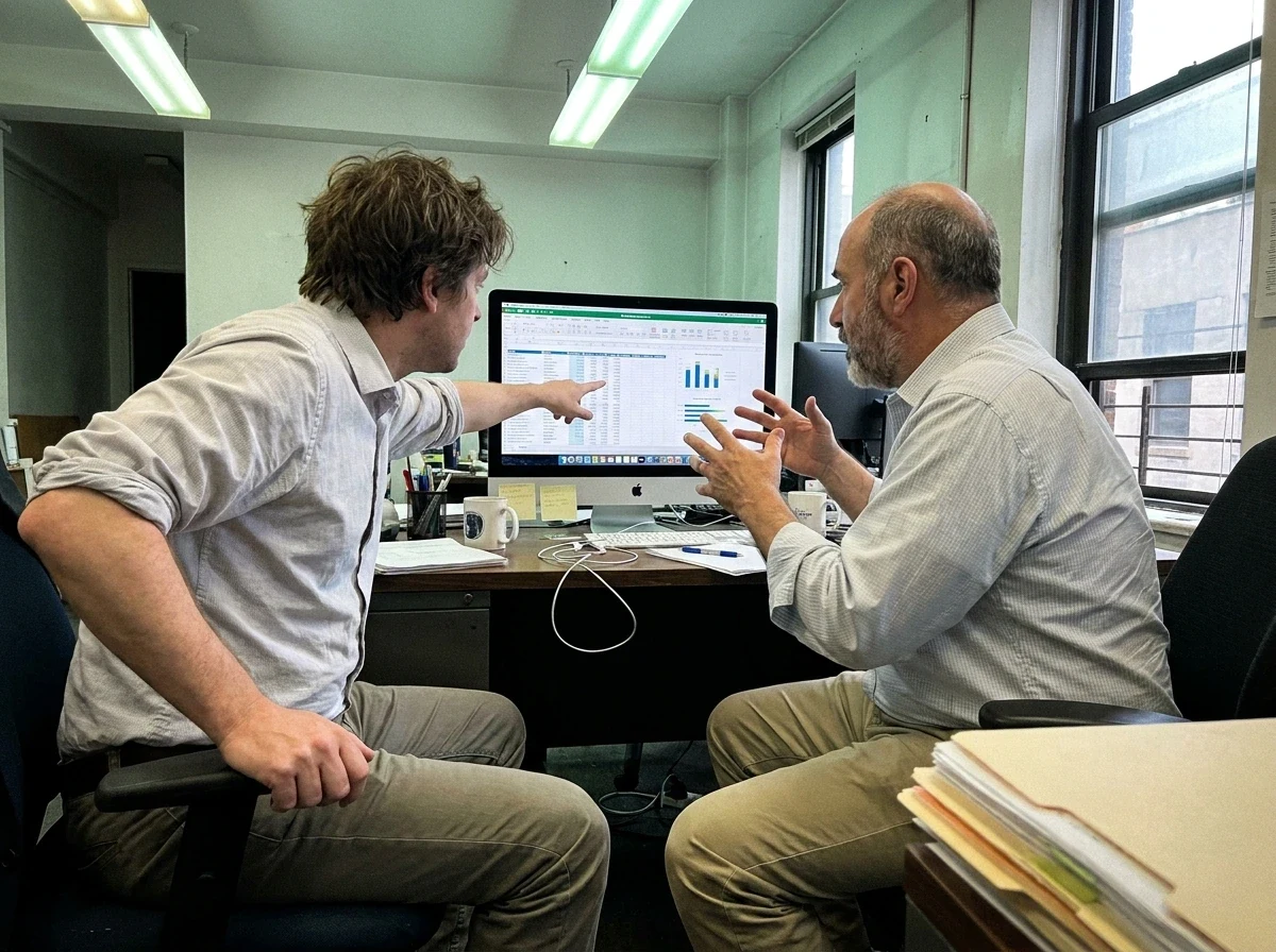 Client and designer discussing tax strategies