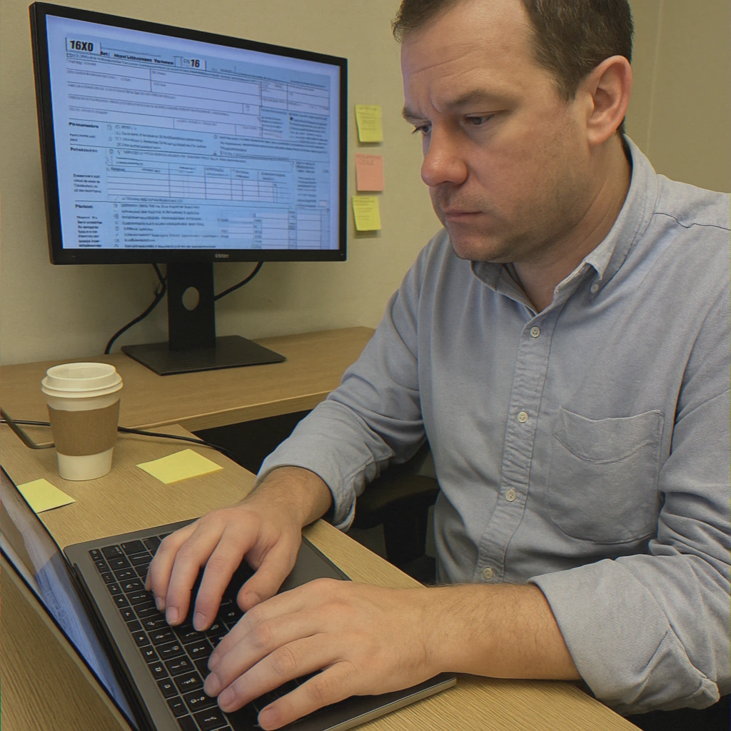 Hands typing on laptop about tax debts
