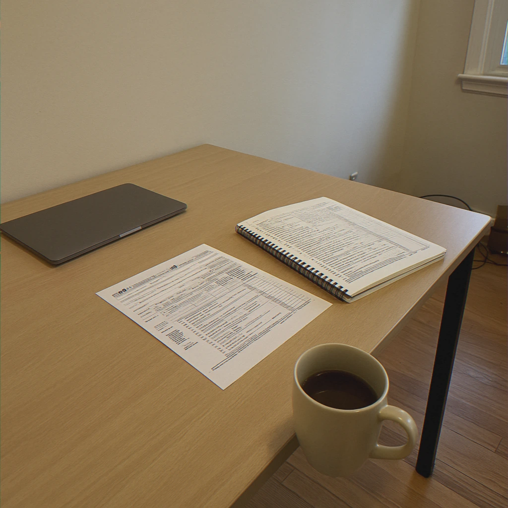 Empty desk after tax preparation work