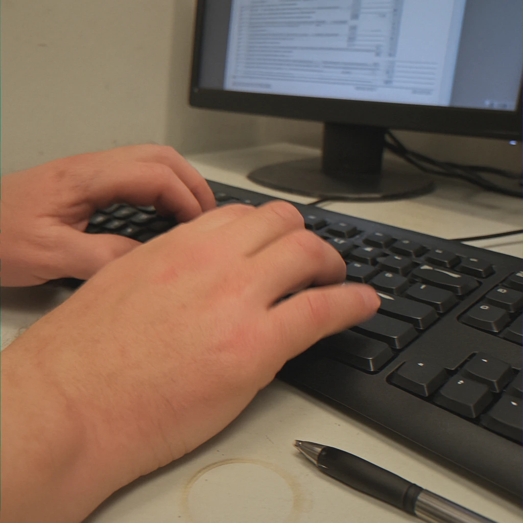 Close-up of hands typing on a keyboard