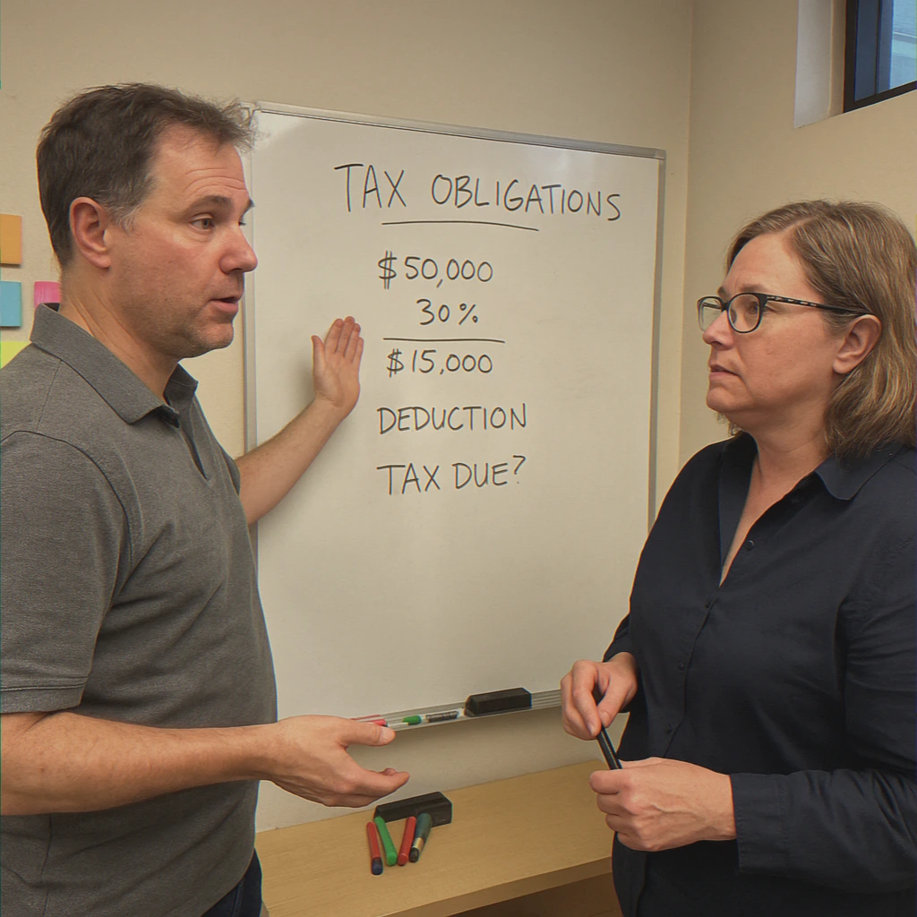 Close-up of hands writing tax notes