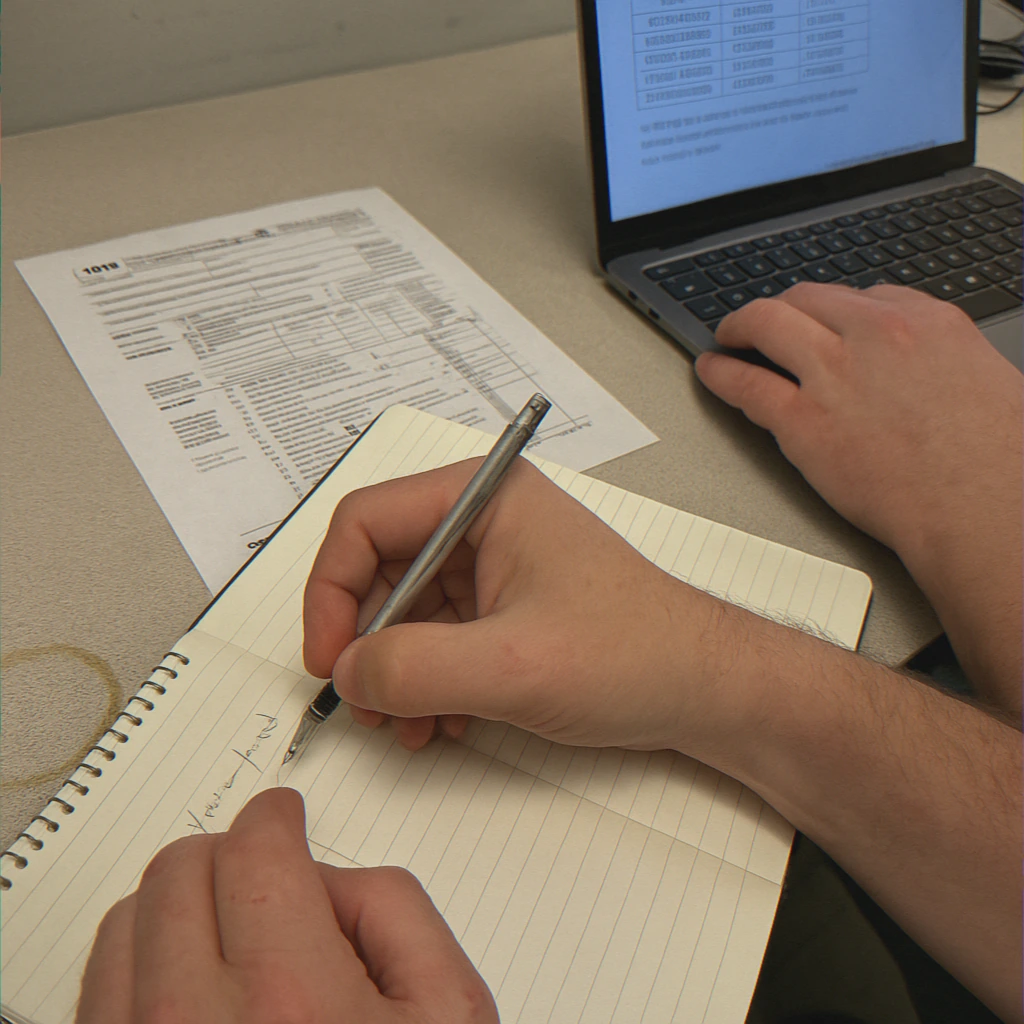 Close-up of hands writing tax notes