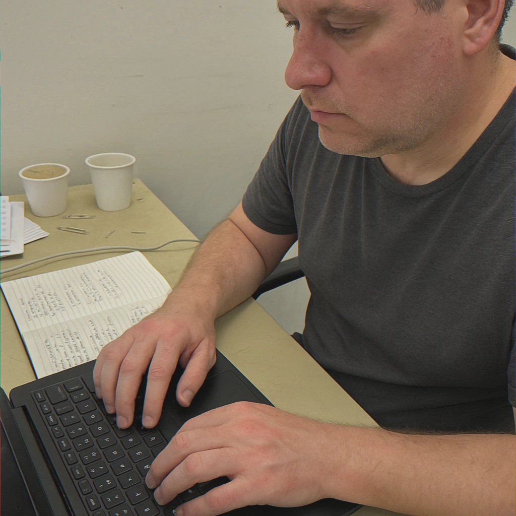 Hands typing on keyboard for taxes