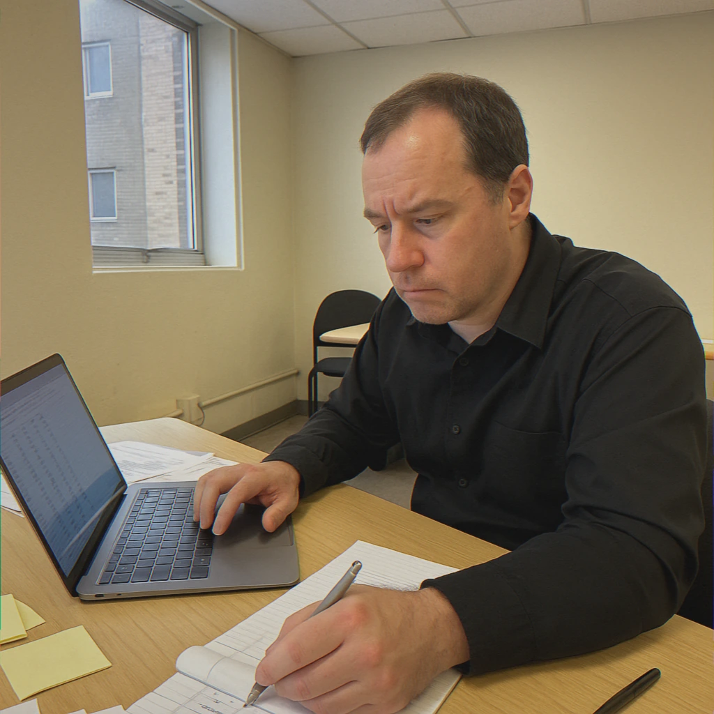Professional evaluating tax figures at desk