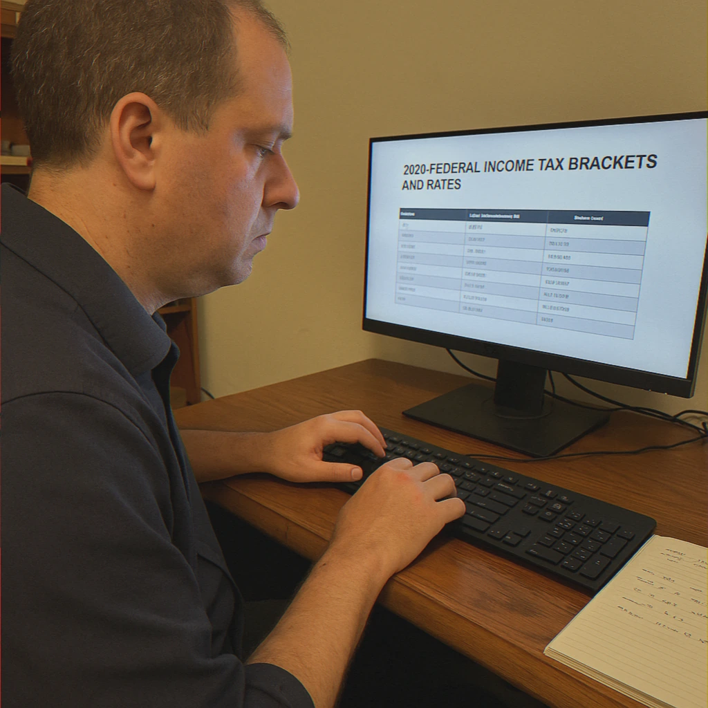 Professional reviewing tax brackets info