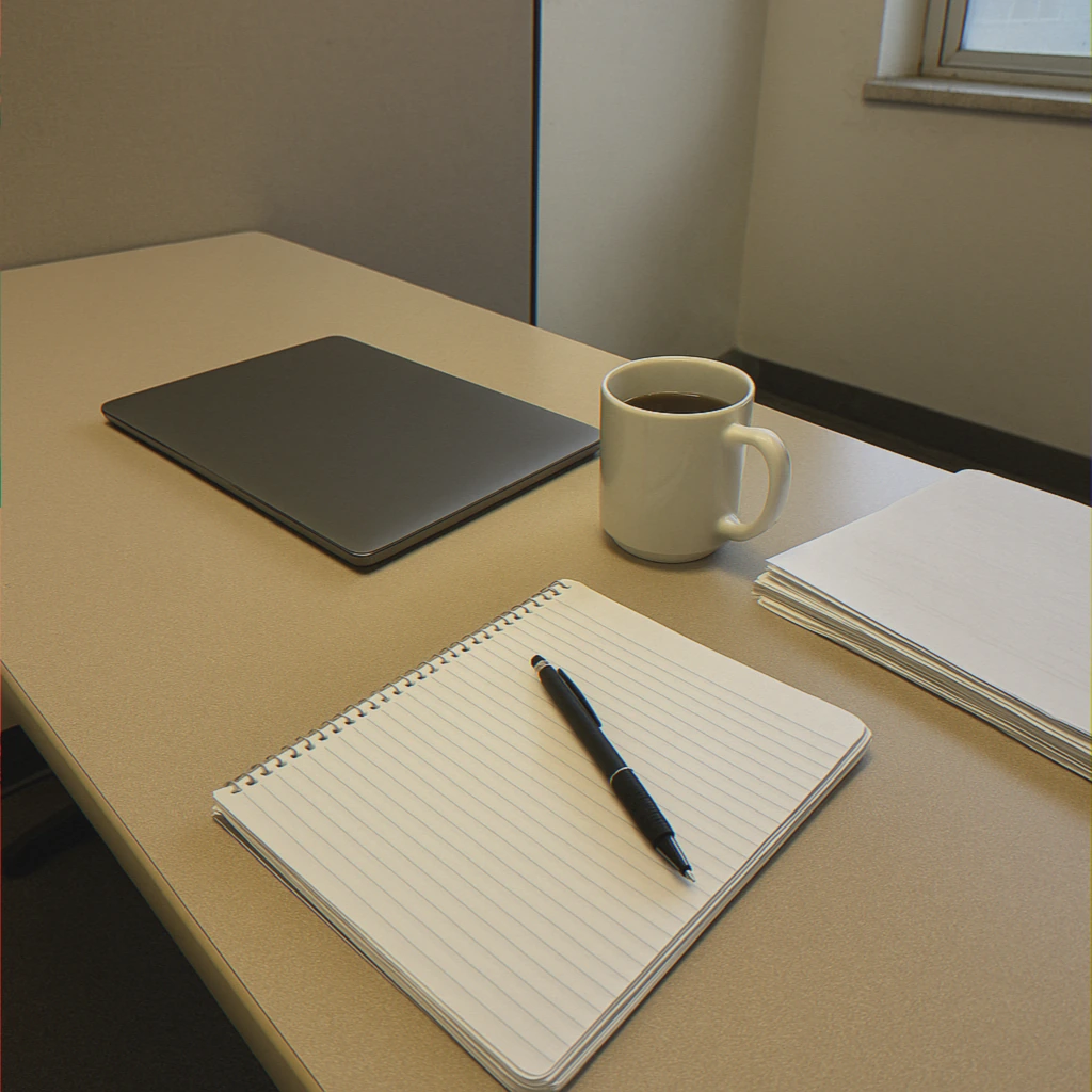 Quiet desk after work with closed laptop