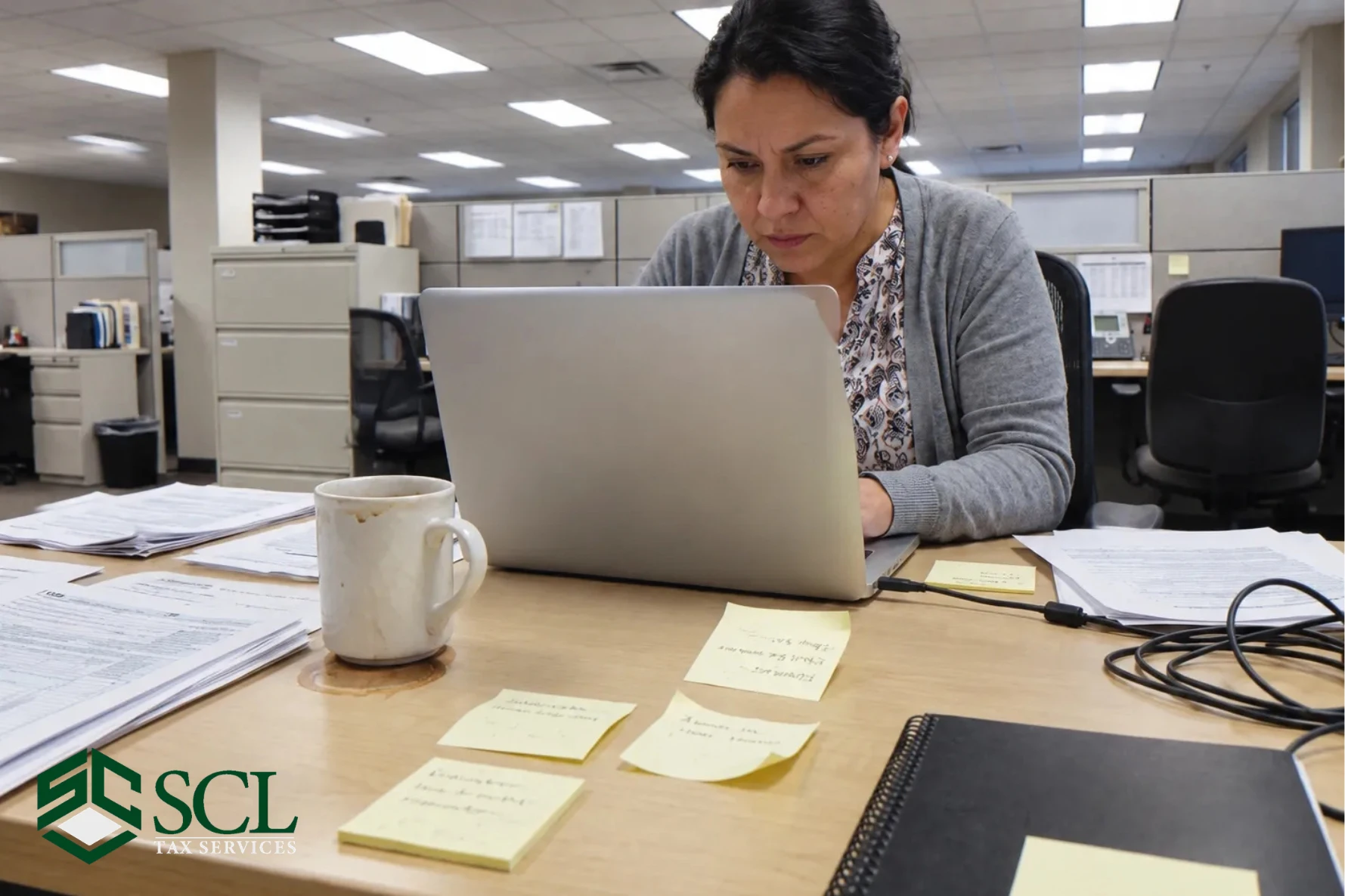 tax professional workspace in SCL Tax Services in the Bronx, NY. 10470