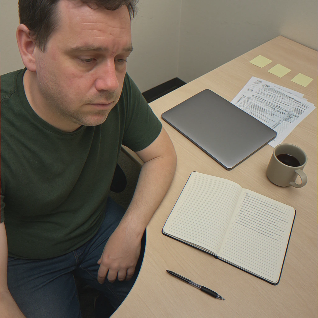 Empty desk with tax files and laptop