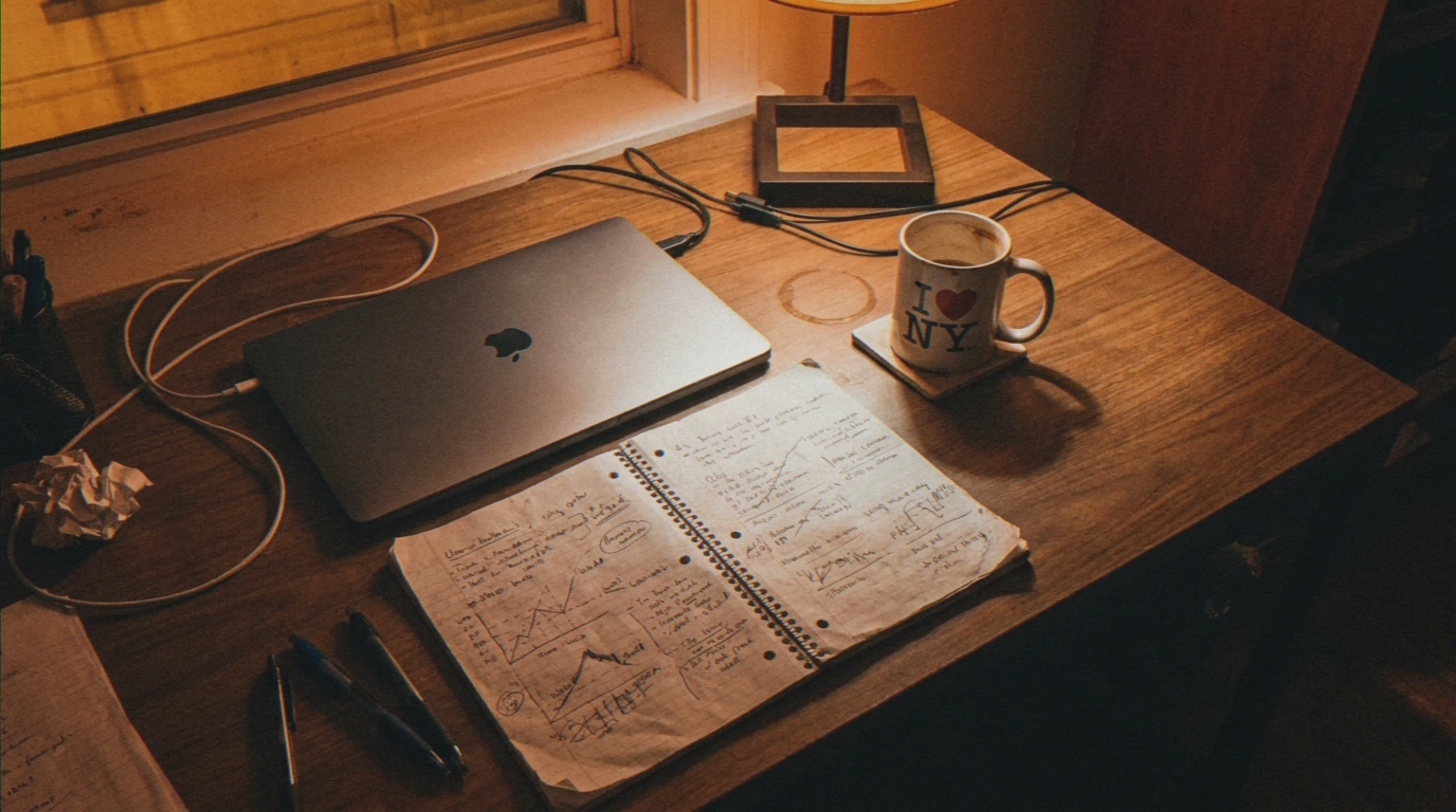 Empty office desk after completed work