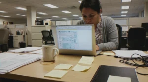 Latina woman working on tax forms