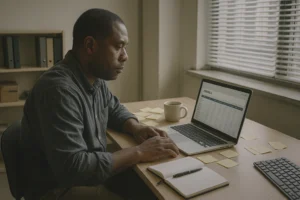 Black man working on payroll software