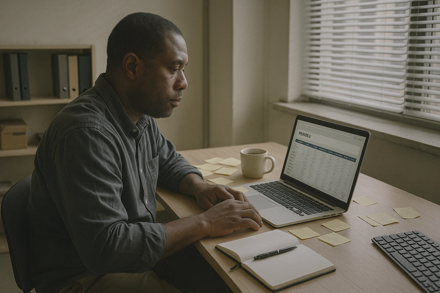 Black man working on payroll software
