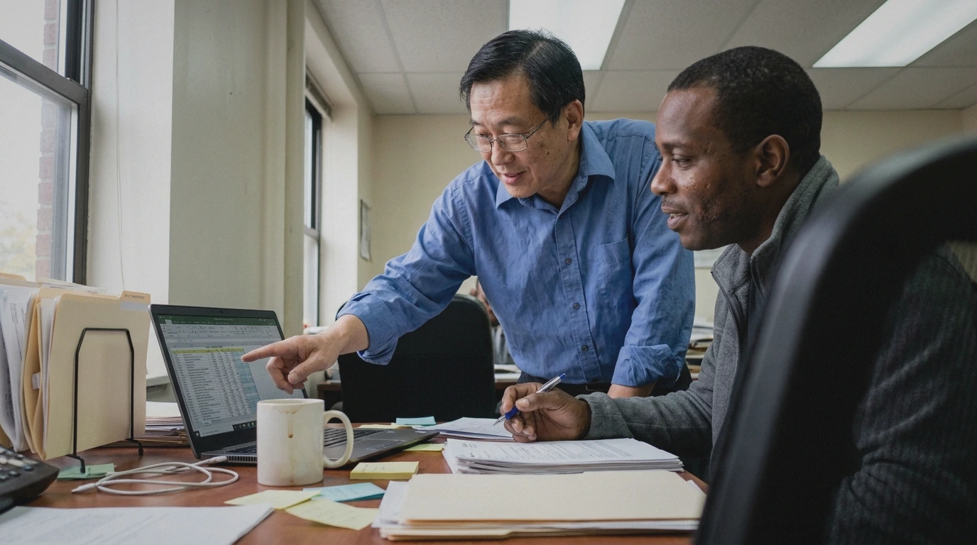 Client reviewing documents with advisor