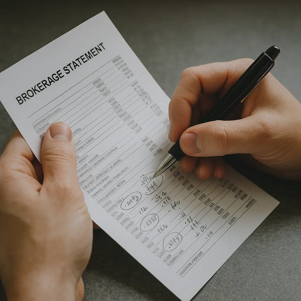 Close-up hands holding brokerage document