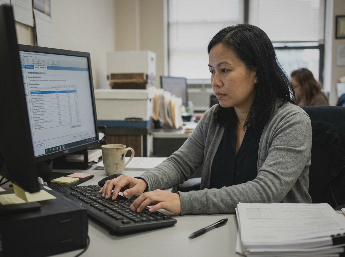 Close-up of hands typing on tax software