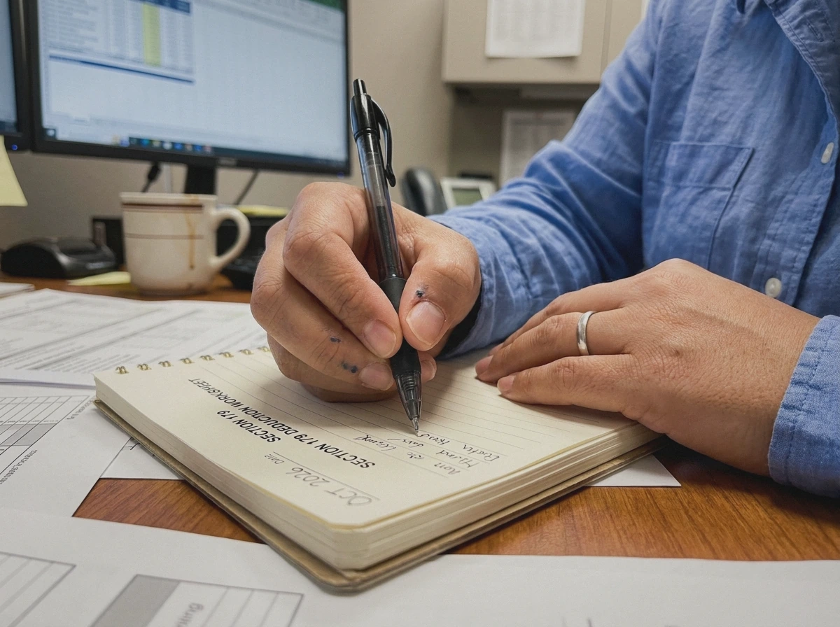 Hands writing on equipment purchase forms at SCL Tax services in the bronx, NY. 10470