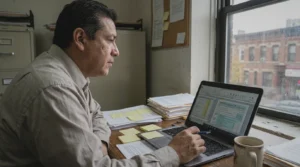 Latino man working on tax calculations