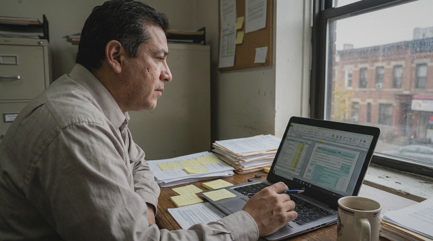 a man working on tax calculations at SCL Tax services in the bronx, NY. 10470