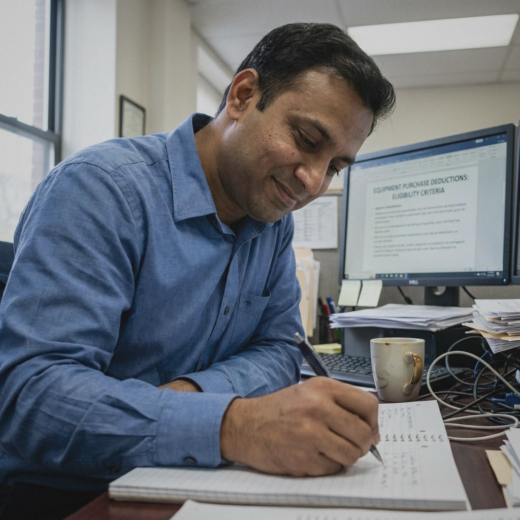 South Asian man reviewing tax deductions at SCL Tax services in the bronx, NY. 10470