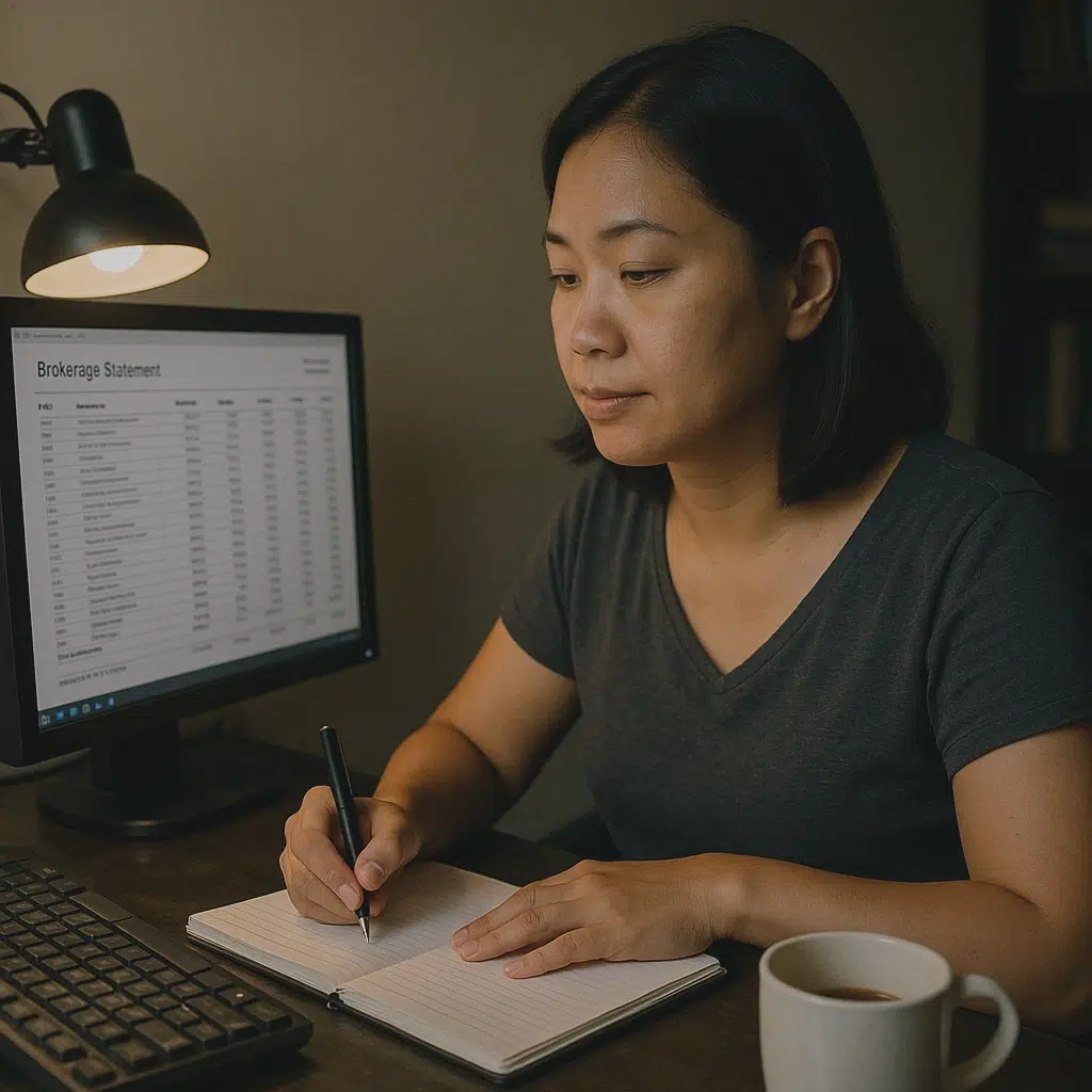 Southeast Asian woman reviewing brokerage statement